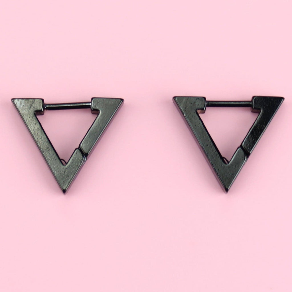 Triangle Huggie Hoop Earrings (Black)