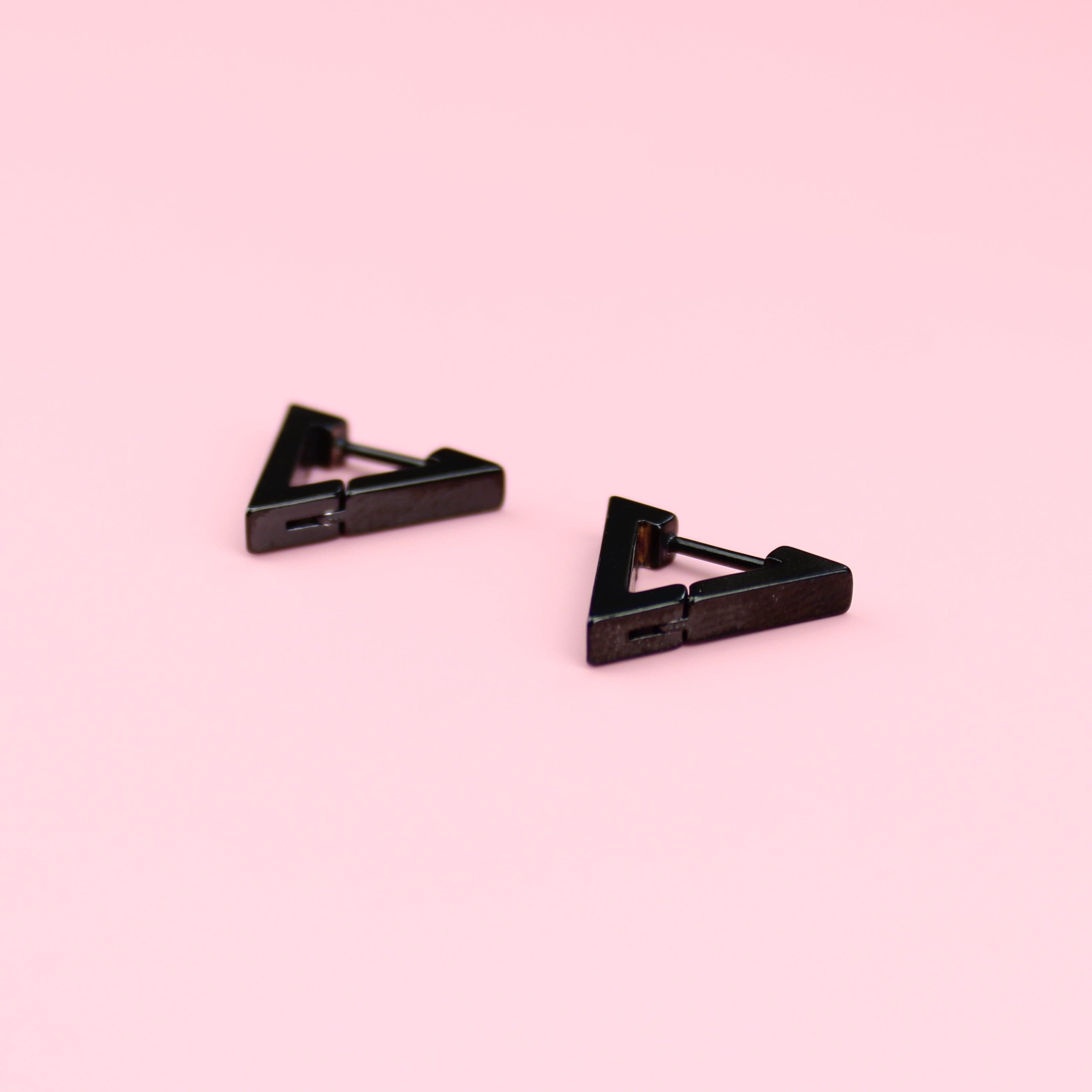 Triangle Huggie Hoop Earrings (Black)