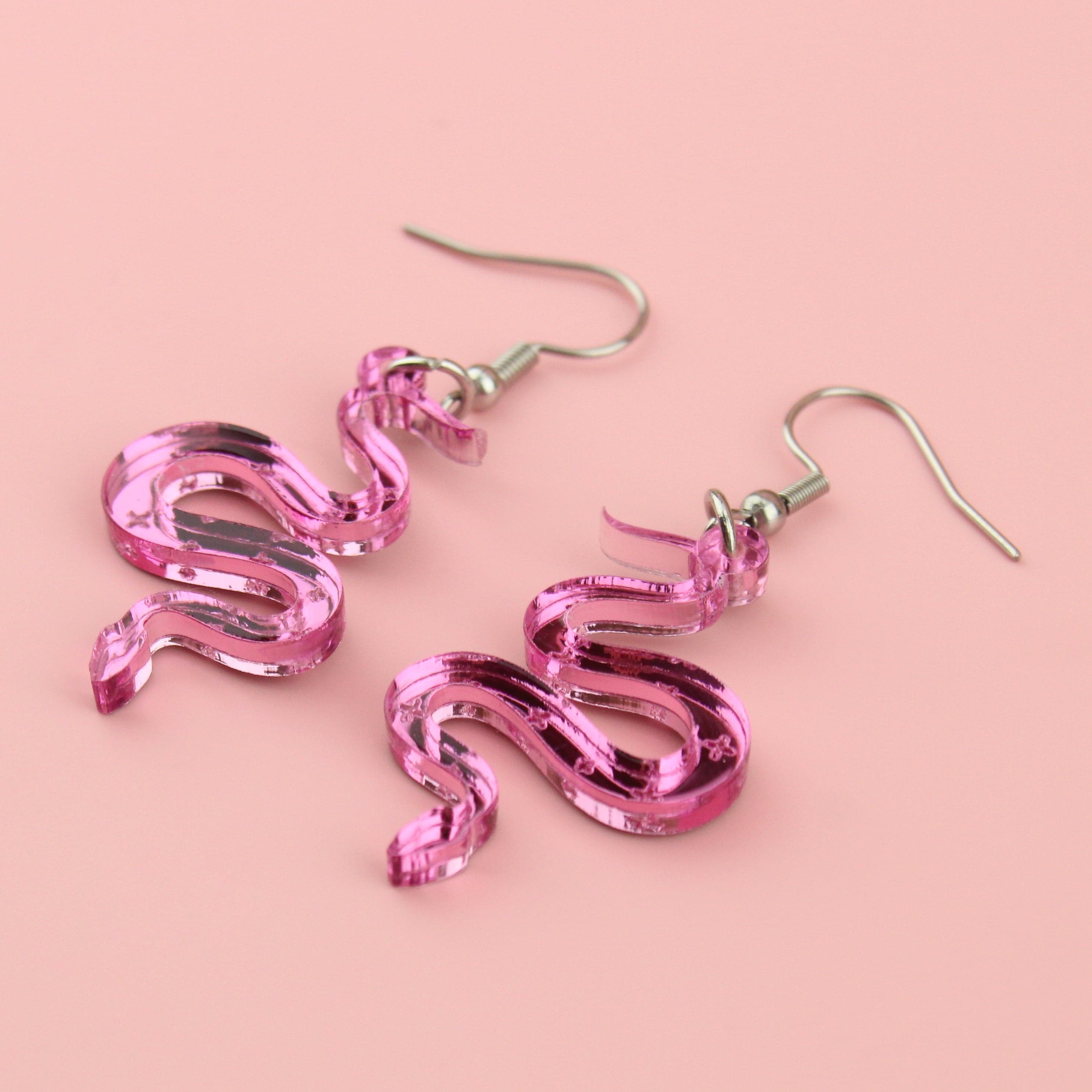 There's a Snake in My Boot Pink Earrings