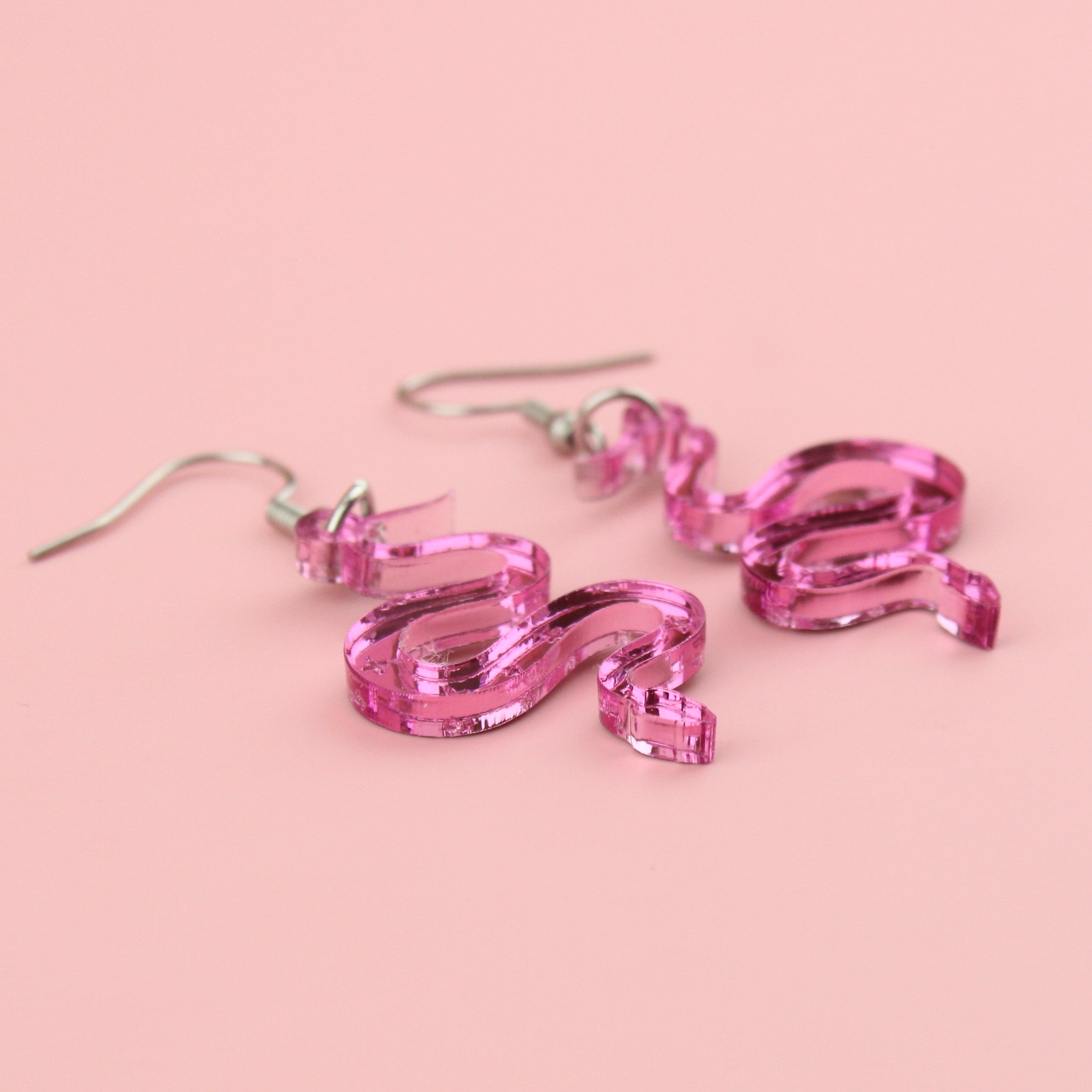 There's a Snake in My Boot Pink Earrings