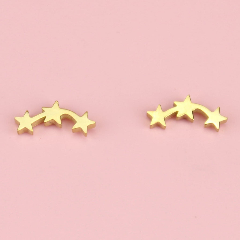Triple Curved Star Stud Earrings (Gold Plated)