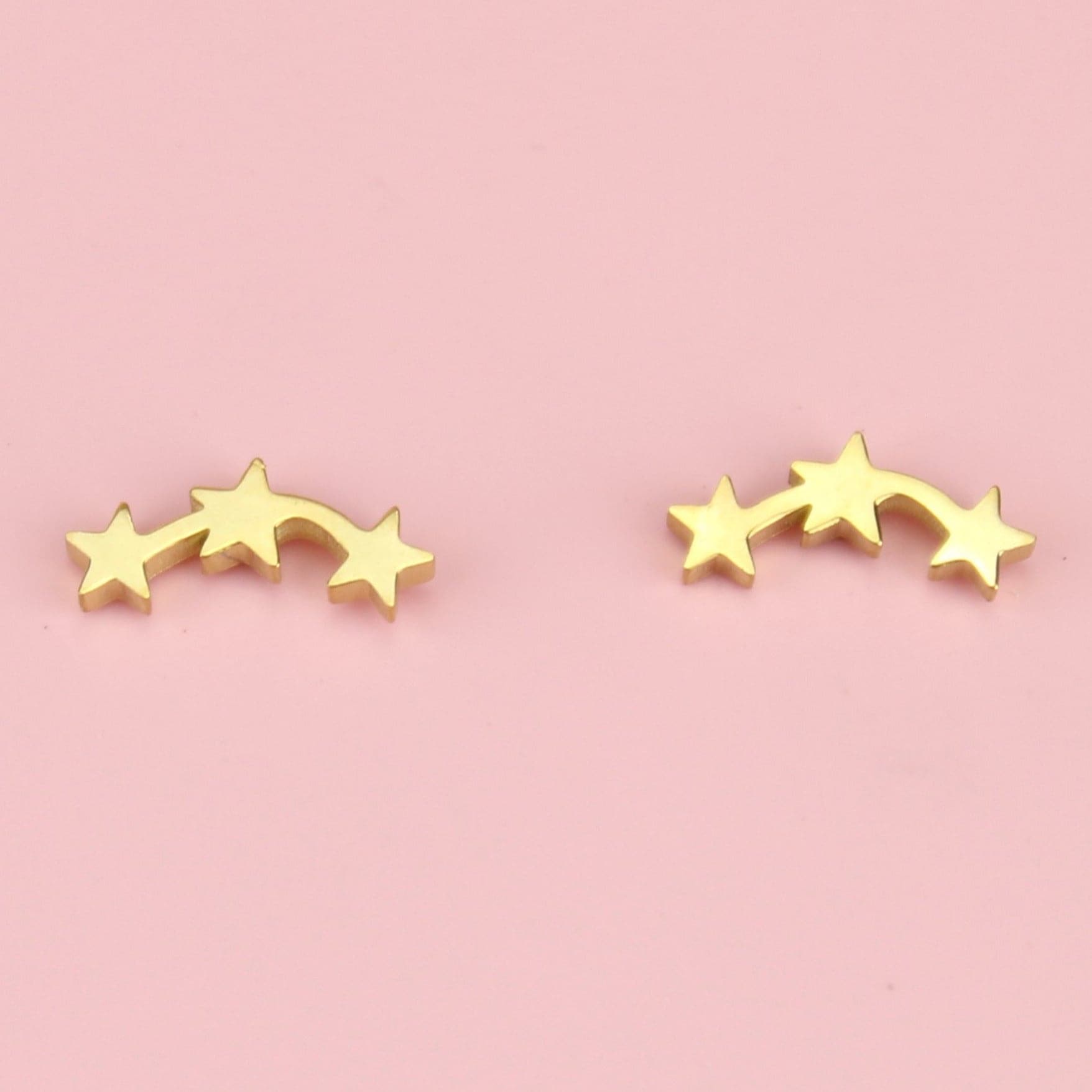 Triple Curved Star Stud Earrings (Gold Plated)