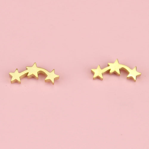 Triple Curved Star Stud Earrings (Gold Plated)