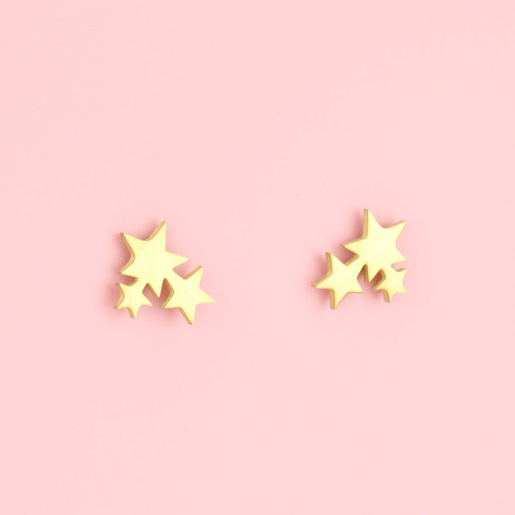 Triple Star Stud Earrings - Gold Plated